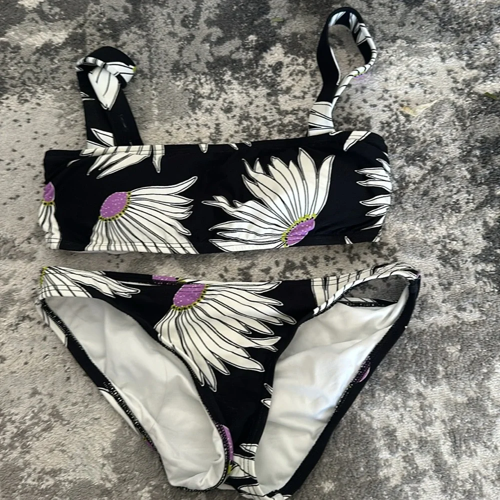 Kate Spade Black Floral two piece bikini swimsuit set